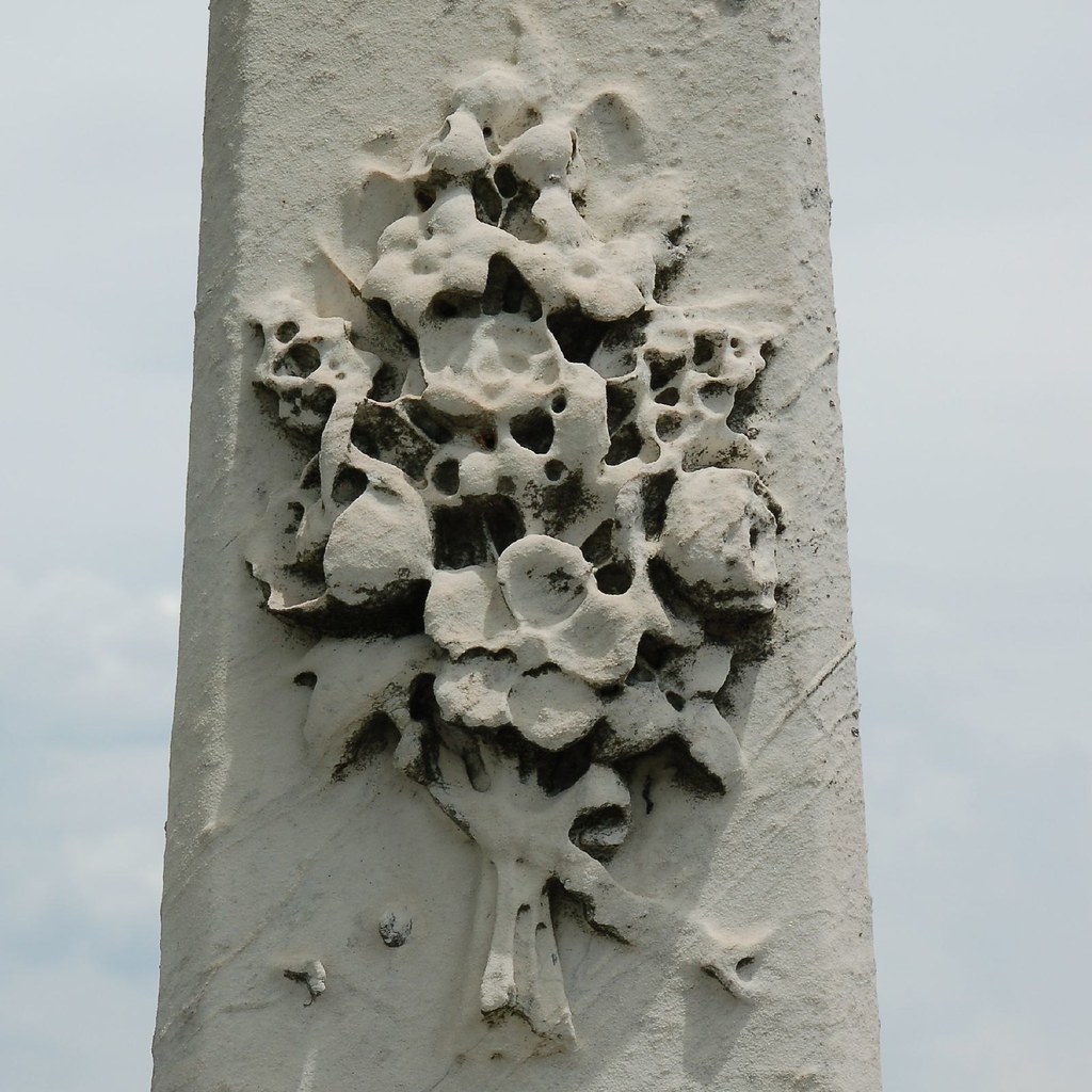 A bouquet of flowers placed on a gravestone.