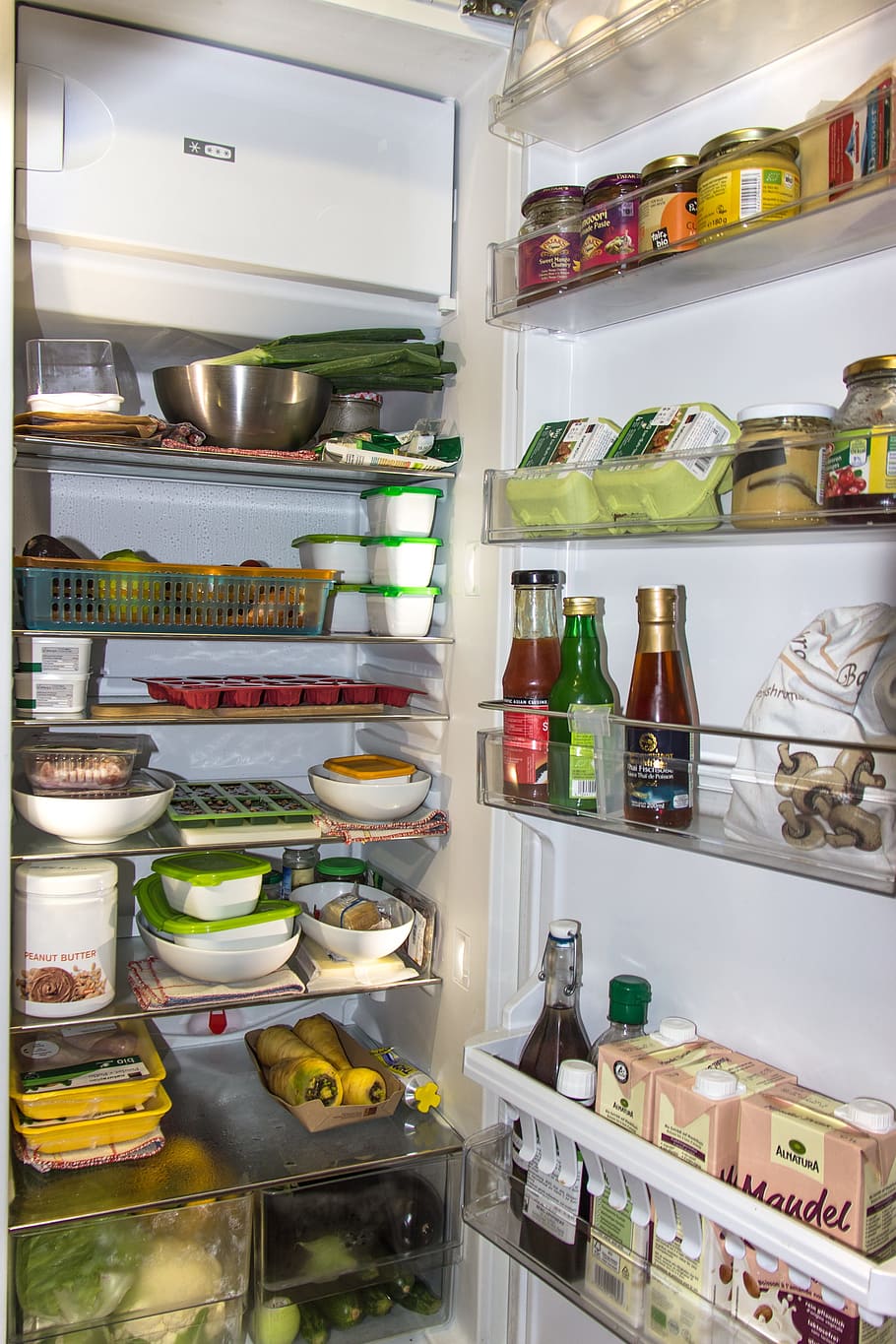 A clean and organized refrigerator interior.