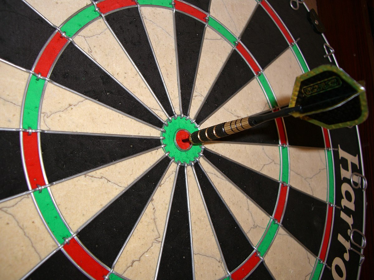 A dart hitting a bullseye.