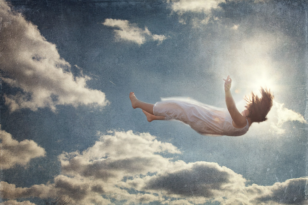 A person falling from a cloud.