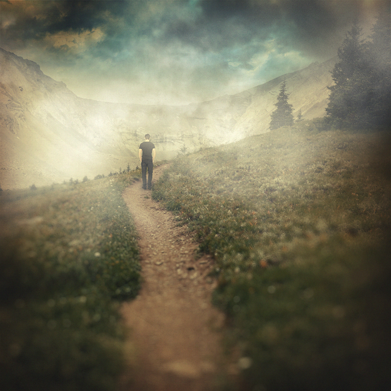 A person walking aimlessly in a foggy dream.