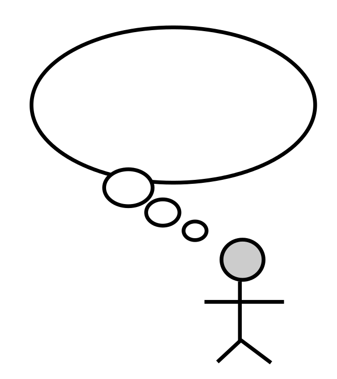 A person with a thought bubble and stress lines above their head.