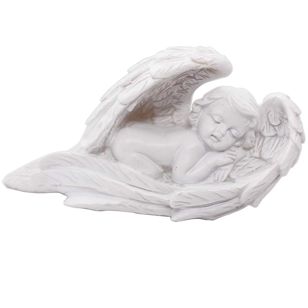 A sleeping baby with angel wings.
