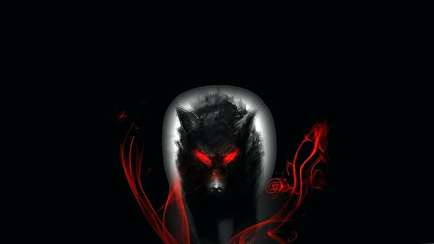 Black wolf with red eyes.