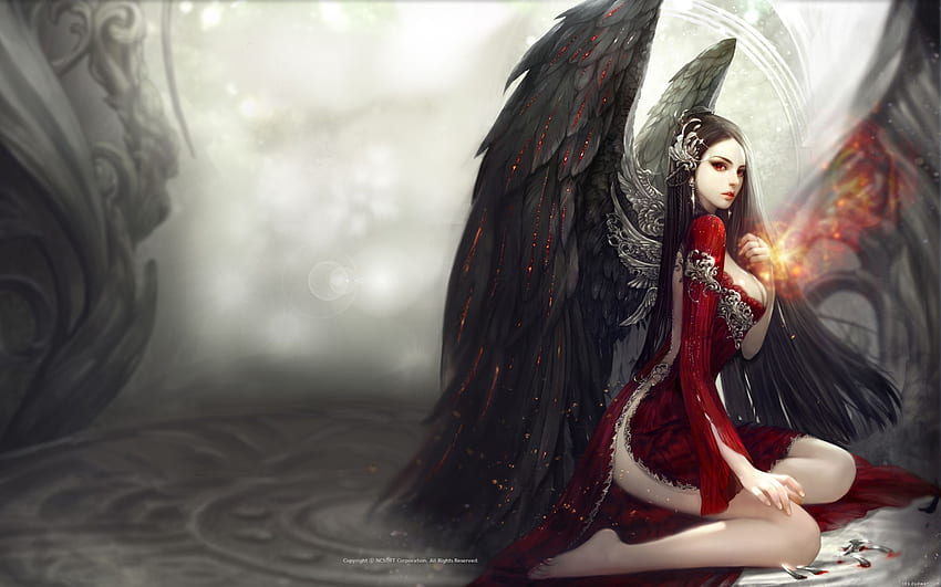 Fallen angel with dark wings