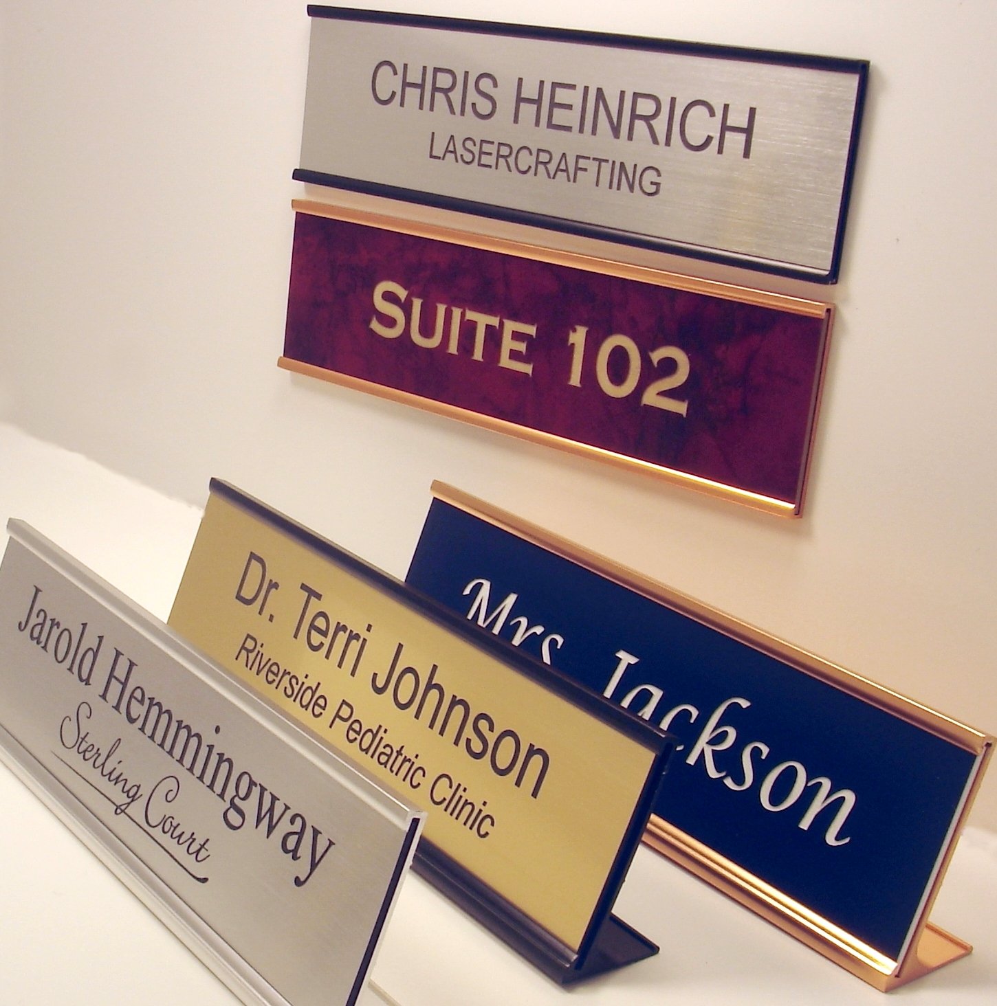 Office desk with a nameplate