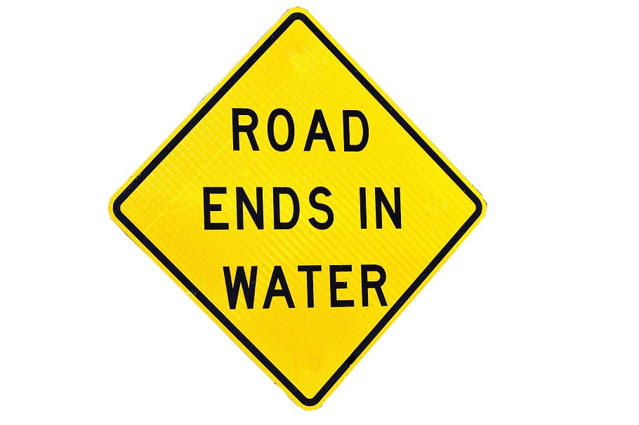 Road sign with warning symbol and missed opportunities arrow