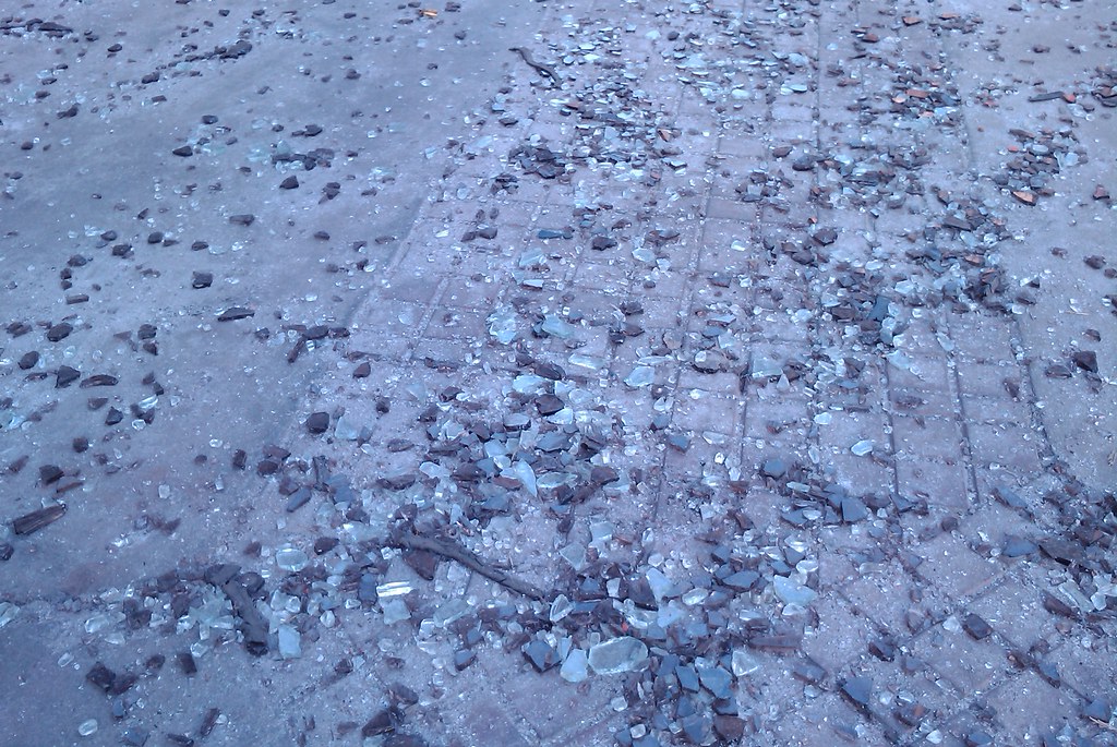 Shattered glass on the ground