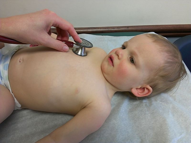 Stethoscope on a baby's chest