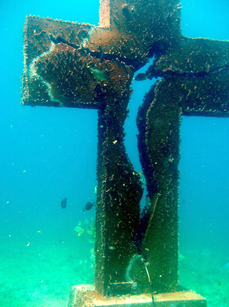 Underwater cross or a person reaching out from underwater